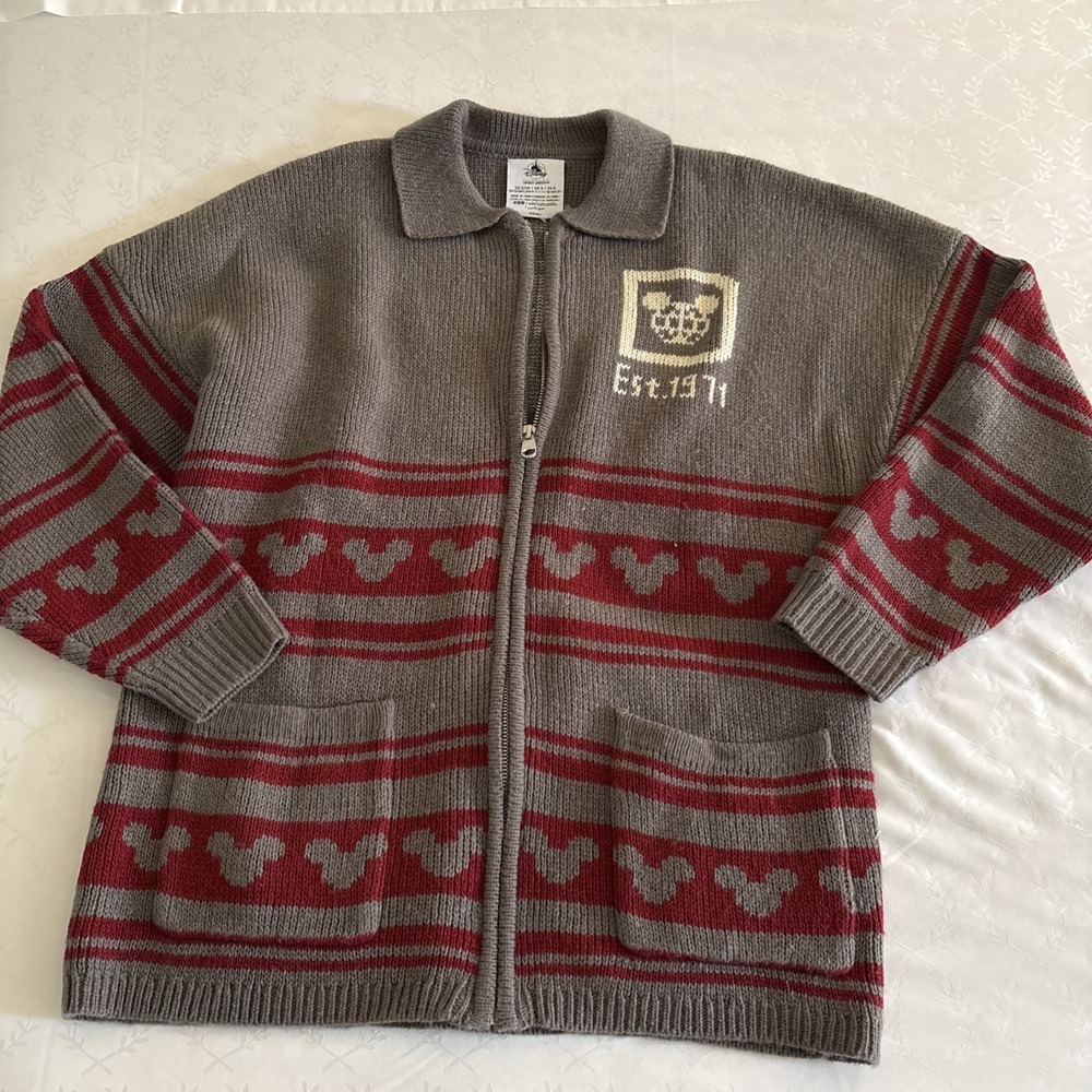 Disney Park Spirit Jersey WDW Mickey Mouse Knit Zip Cardigan Grandpa Core S 1971